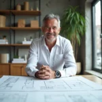 Architecte professionnel consultant des plans de conception dans un studio moderne de Concept Habitat