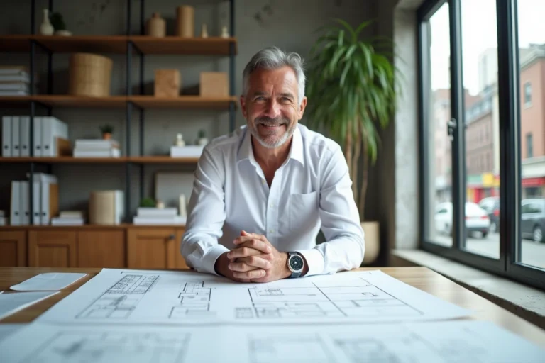 Architecte professionnel consultant des plans de conception dans un studio moderne de Concept Habitat